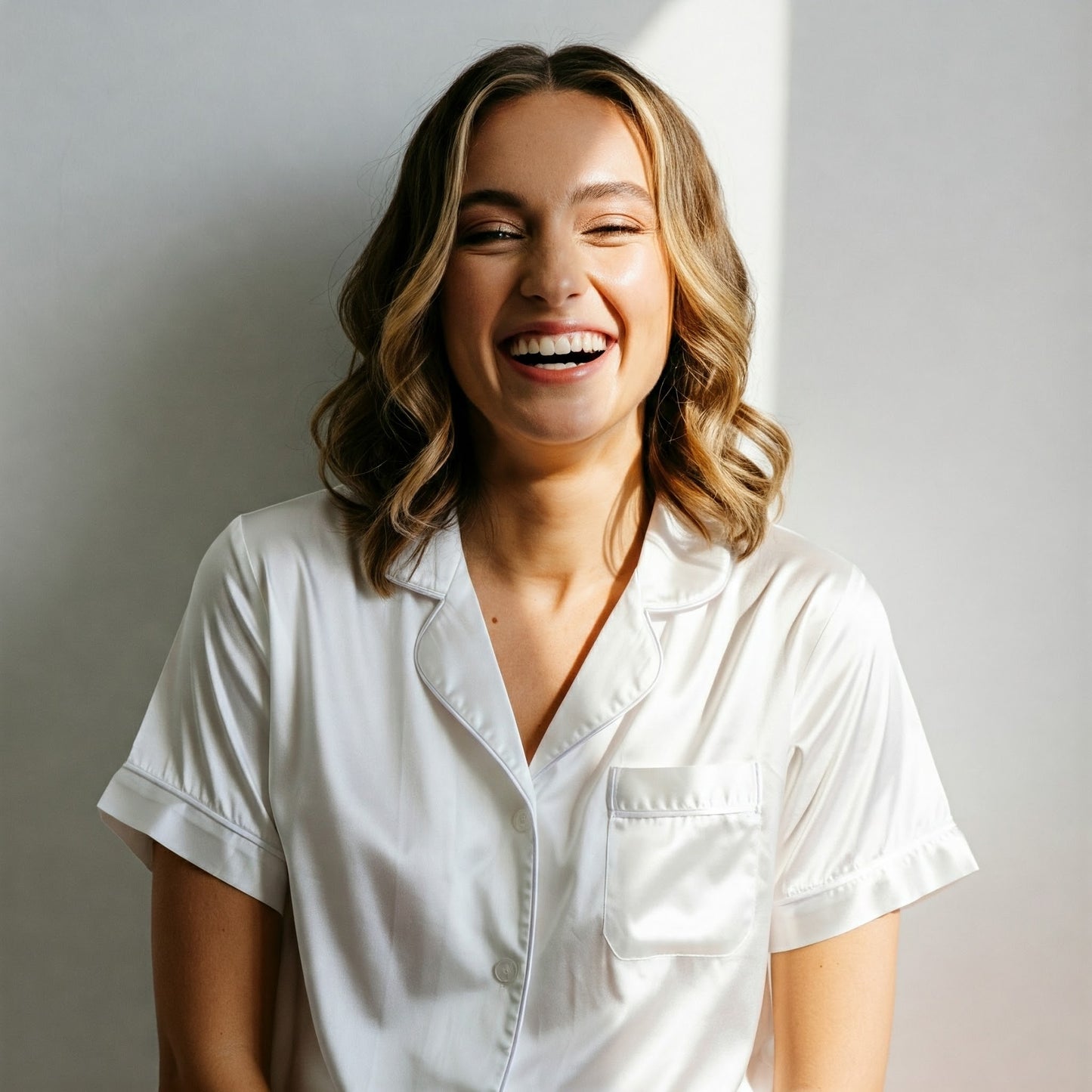 Forever Short Sleeve Satin White Pyjama set