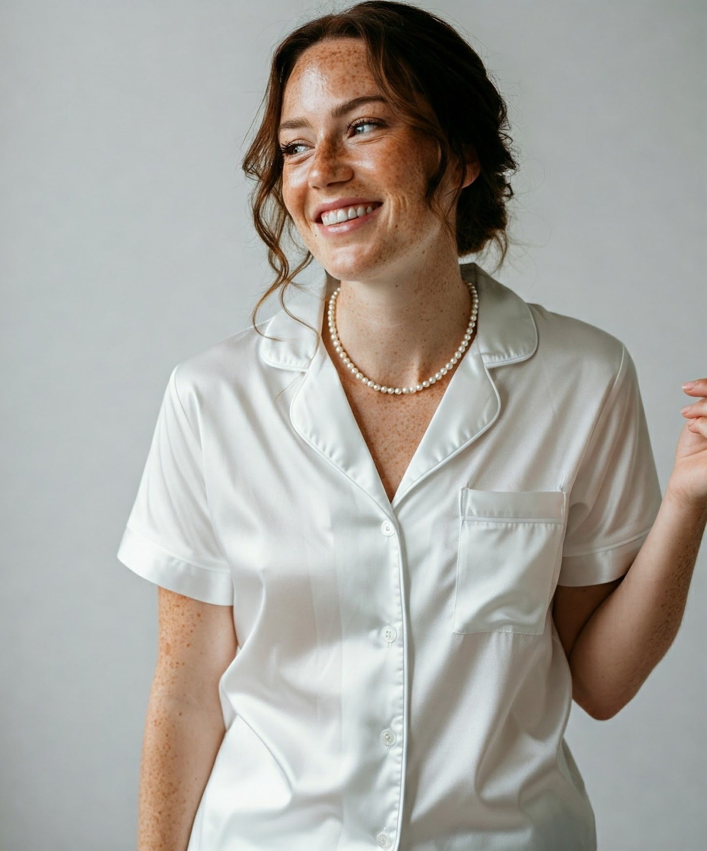 Forever Short Sleeve Satin White Pyjama set