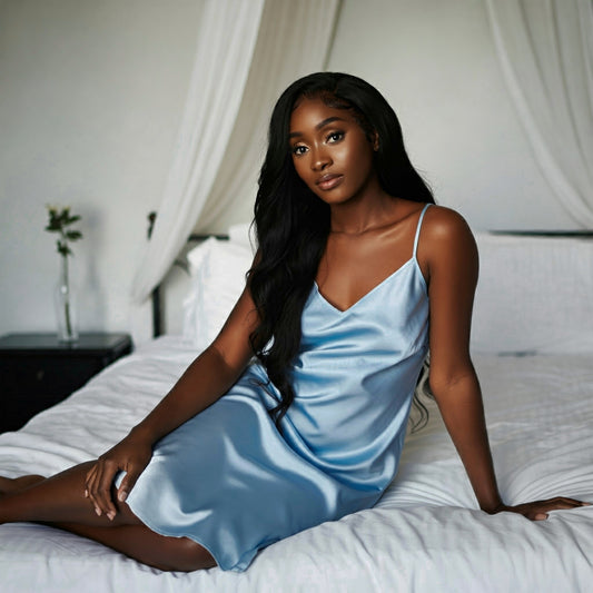 Baby Blue Slip Midi Dress Cami Satin Lounge