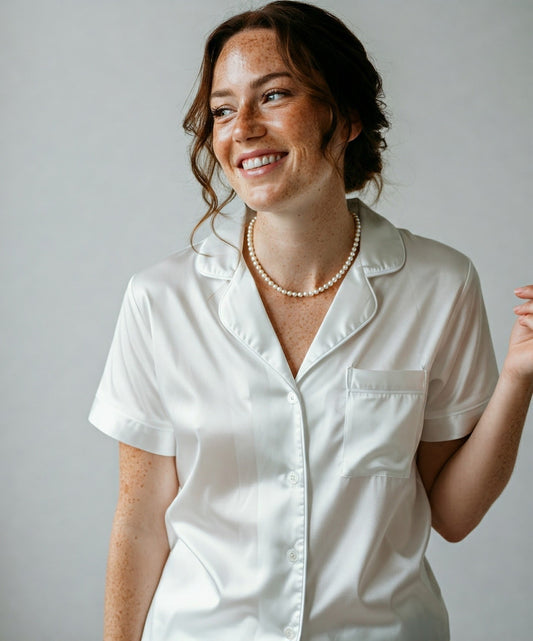 Forever Short Sleeve Satin White Pyjama set